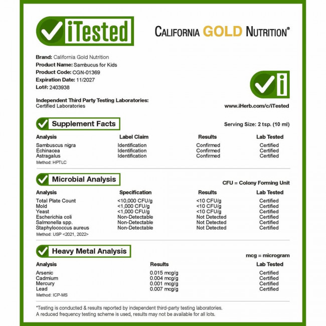 California Gold Nutrition, Бузина для детей, сироп из европейской черной бузины с эхинацеей, 4 жидких унции (120 мл)