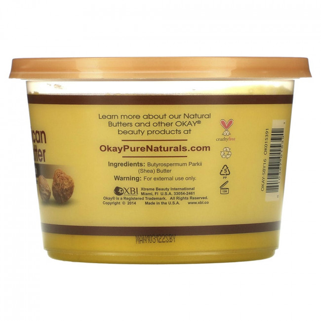 Okay Pure Naturals, Масло африканского ши, гладкое желтое, 13 унций (368 г) Okay Pure Naturals, Масло африканского ши, гладкое желтое, 13 унций (368 г)