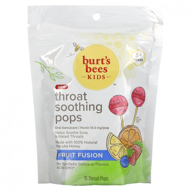 Burt's Bees, Дети, успокаивающие леденцы, от 3 лет, Fruit Fusion, 15 леденцов Burt's Bees, Дети, успокаивающие леденцы, от 3 лет, Fruit Fusion, 15 леденцов