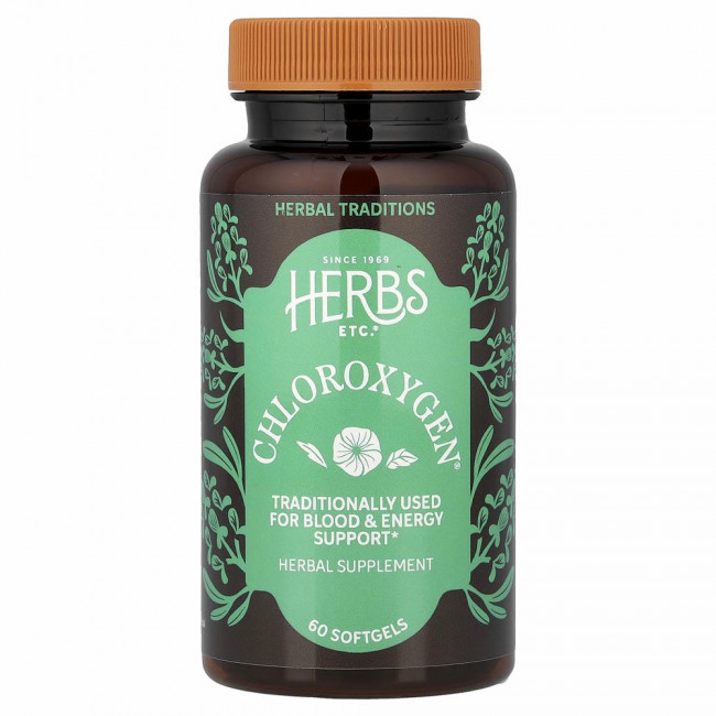 Herbs Etc., ChlorOxygen, концентрат хлорофилла, 60 быстродействующих мягких капсул
