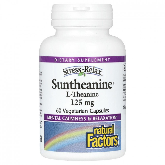 Natural Factors, Stress-Relax, Suntheanine, L-теанин, 125 мг, 60 вегетарианских капсул