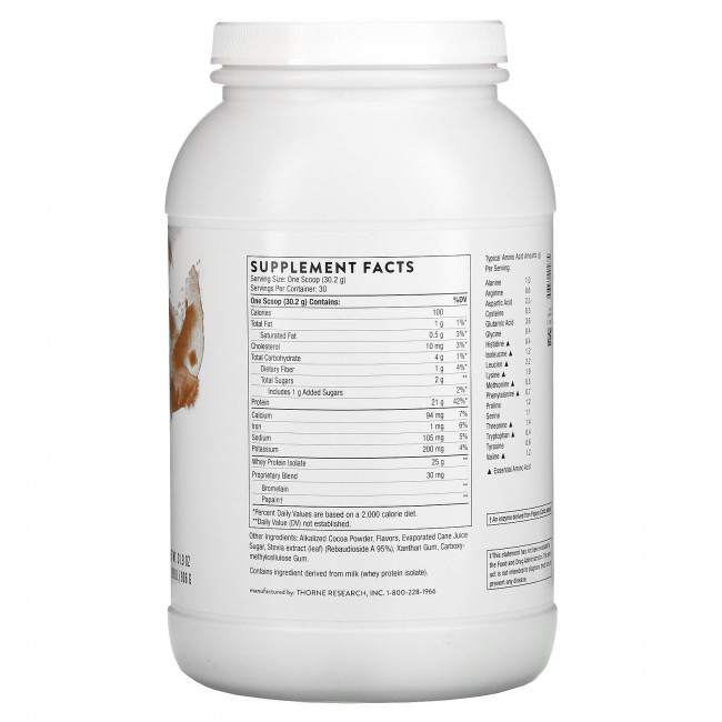 Thorne Research, Whey Protein Isolate, Chocolate , 1.99 lb (906 g) Thorne Research, Whey Protein Isolate, Chocolate , 1.99 lb (906 g)