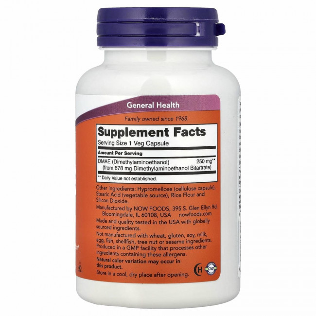 NOW Foods, ДМАЭ, 250 мг, 100 растительных капсул NOW Foods, ДМАЭ, 250 мг, 100 растительных капсул