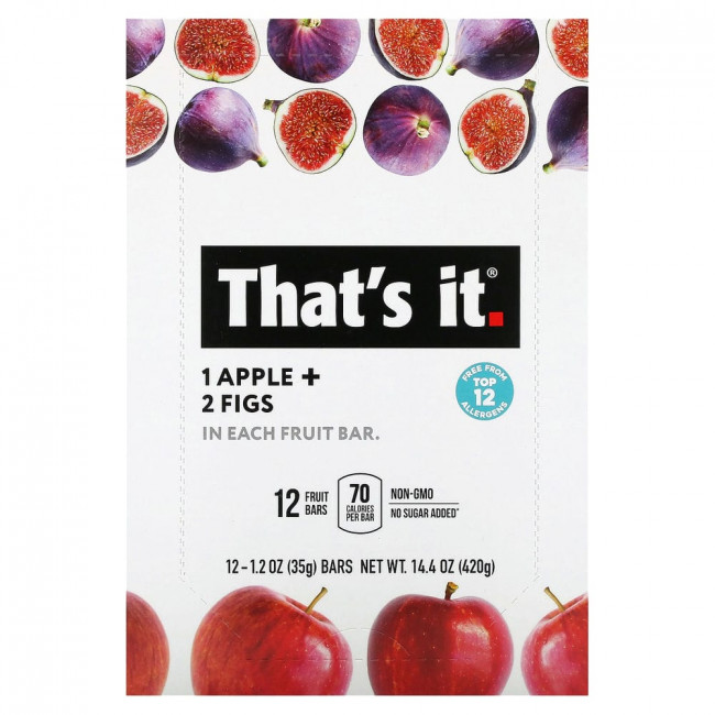 That's It, Fruit Bar, 1 Apple + 2 Figs, 12 Bars, 1.2 oz (35 g) Each