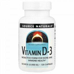 Source Naturals, витамин D3, 5000 МЕ, 120 капсул Source Naturals, витамин D3, 5000 МЕ, 120 капсул