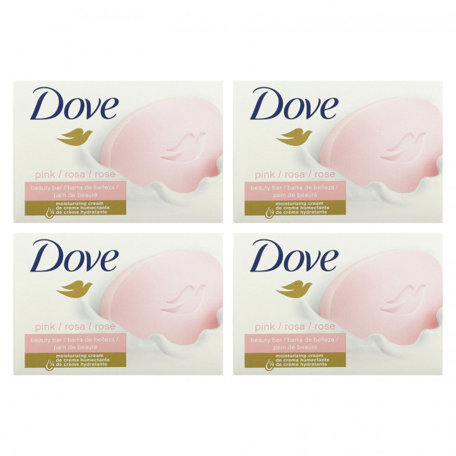 Dove, Мыло Beauty Bar с глубоким увлажнением, розовое, 4 насадки по 4 унции (113 г) каждая