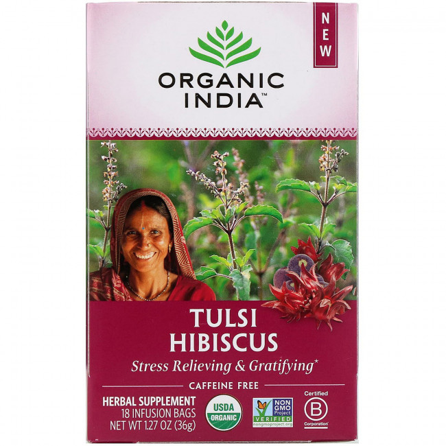 Organic India, Tulsi Tea, гибискус, без кофеина, 18 пакетиков для заваривания, 36 г (1,27 унции) Organic India, Tulsi Tea, гибискус, без кофеина, 18 пакетиков для заваривания, 36 г (1,27 унции)