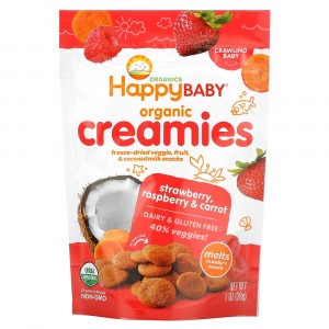Happy Family Organics, Organic Creamies, снеки из сублимированных овощей, фруктов и кокосового молока, клубника, малина и морковь, 28 г (1 унция) Happy Family Organics, Organic Creamies, снеки из сублимированных овощей, фруктов и кокосового молока, клубника, малина и морковь, 28 г (1 унция)