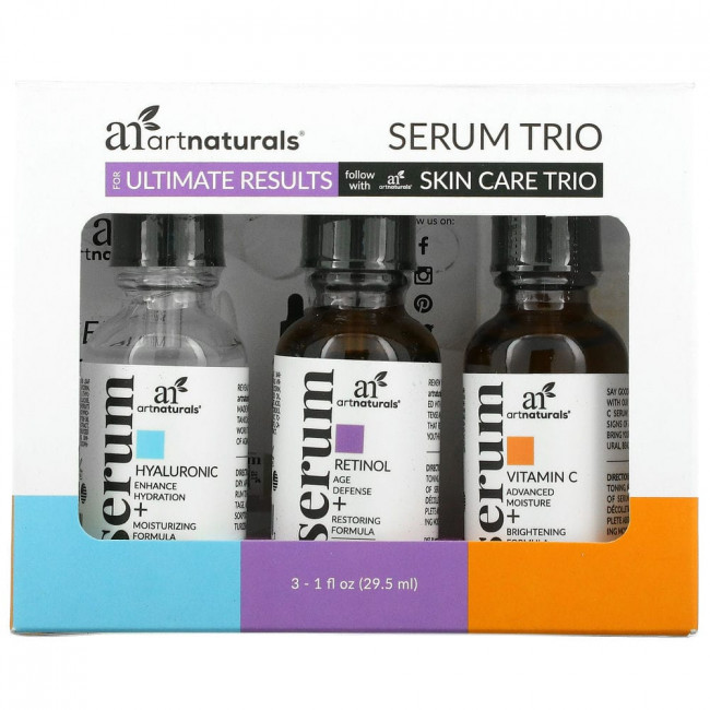 Artnaturals, Набор из трех сывороток, 3 сыворотки, 29,5 мл (1 жидк. унция) каждая Artnaturals, Набор из трех сывороток, 3 сыворотки, 29,5 мл (1 жидк. унция) каждая