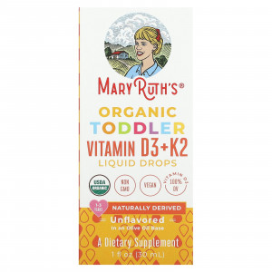 MaryRuth Organics, Органические жидкие капли с витаминами D3 и K2 для малышей, для детей от 1 до 3 лет, без добавок, 30 мл (1 жидк. Унция) MaryRuth Organics, Органические жидкие капли с витаминами D3 и K2 для малышей, для детей от 1 до 3 лет, без добавок, 30 мл (1 жидк. Унция)