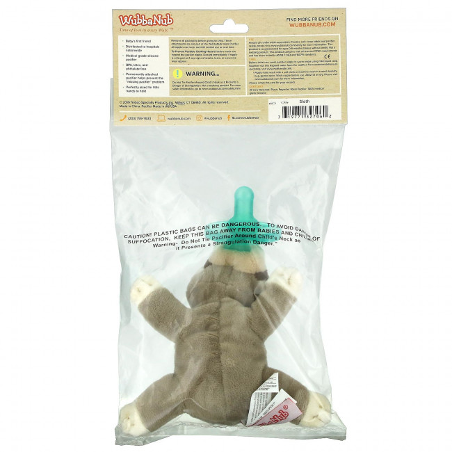 WubbaNub, Соска-пустышка, для детей 0–6 месяцев, ленивец, 1 соска