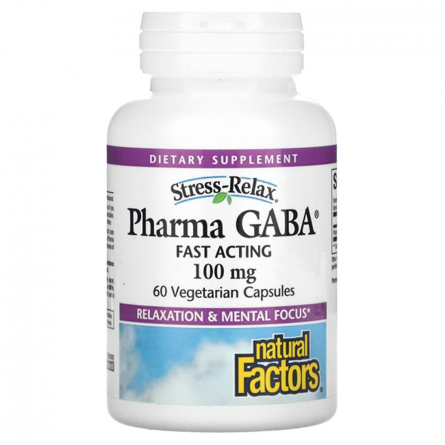 Natural Factors, Stress Relax, Pharma GABA, 100 мг, 60 вегетарианских капсул Natural Factors, Stress Relax, Pharma GABA, 100 мг, 60 вегетарианских капсул
