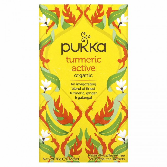 Pukka Herbs, Organic Turmeric Active, без кофеина, 20 пакетиков травяного чая, 36 г (1,27 унции)