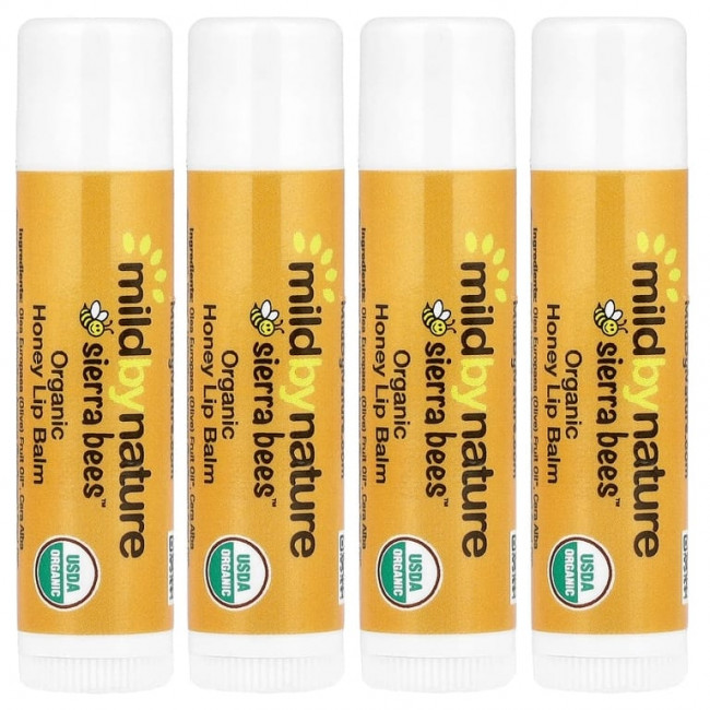 Mild By Nature, Sierra Bees™, органические бальзамы для губ, мёд, упаковка из 4 шт. по 4,25 г (0,15 унции)