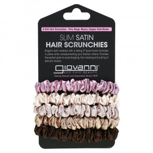 Giovanni, тонкие сатиновые резинки для волос, розовый, бежевый, сиреневый, медный, темно-коричневый, 5 тонких резинок для волос