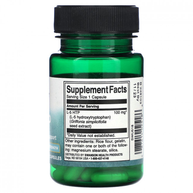 Swanson, 5-HTP, повышенная сила действия, 100 мг, 60 капсул