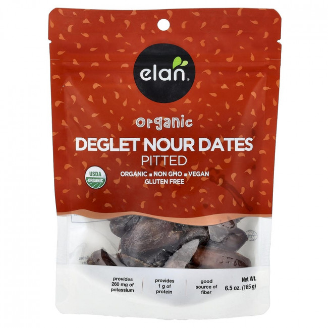 Финики Elan, органические Deglet Nour, без косточек, 185 г (6,5 унций)