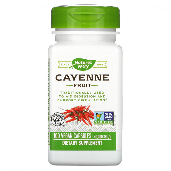 Nature's Way, плод кайенского перца, 40 000 SHU/г, 100 веганских капсул