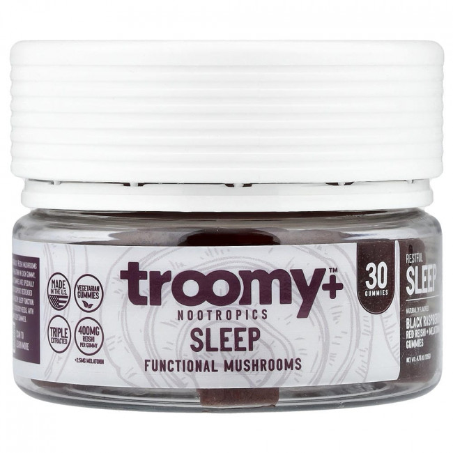 Troomy Nootropics, Сон, Функциональные грибные жевательные конфеты, Черная малина, 30 штук