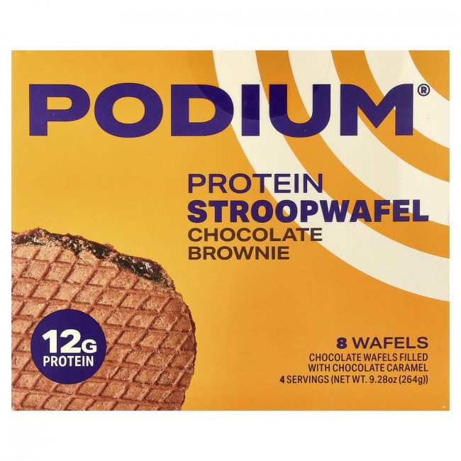 Podium Nutrition, Протеиновые Stroopwafel, шоколадное пирожное, 8 вафель, 9,28 унции (264 г)