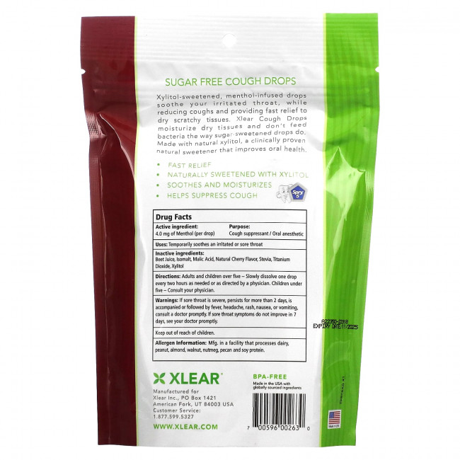 Xlear, Леденцы от кашля без сахара, черная вишня, 30 капель Xlear, Леденцы от кашля без сахара, черная вишня, 30 капель