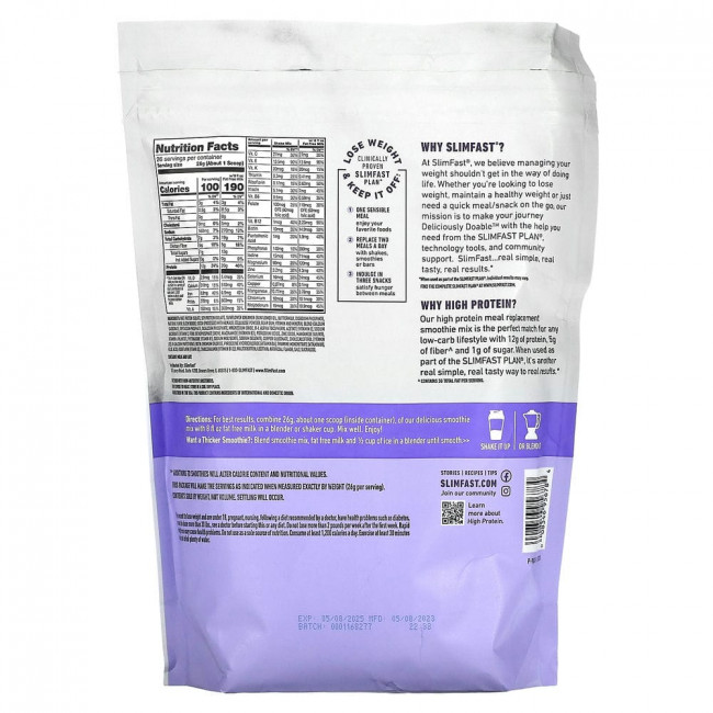 SlimFast, High Protein, Meal Replacement Smoothie Mix, Creamy Chocolate, 1.49 lb (676 g)