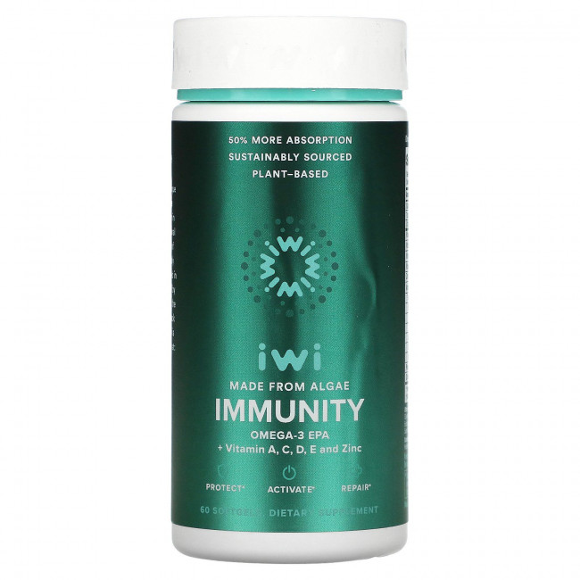 iWi, Immunity, омега-3 ЭПК с витаминами A, C, D, E и цинком, 60 мягких таблеток iWi, Immunity, омега-3 ЭПК с витаминами A, C, D, E и цинком, 60 мягких таблеток