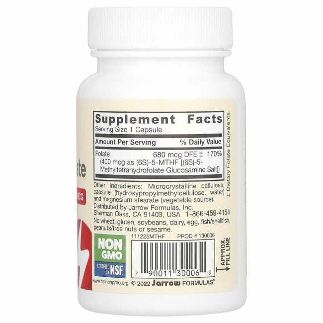 Jarrow Formulas, Метилфолат, 400 мкг, 60 растительных капсул