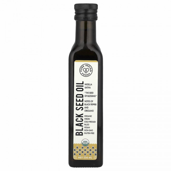Pure Indian Foods, Органическое масло черного тмина первого холодного отжима, 250 мл