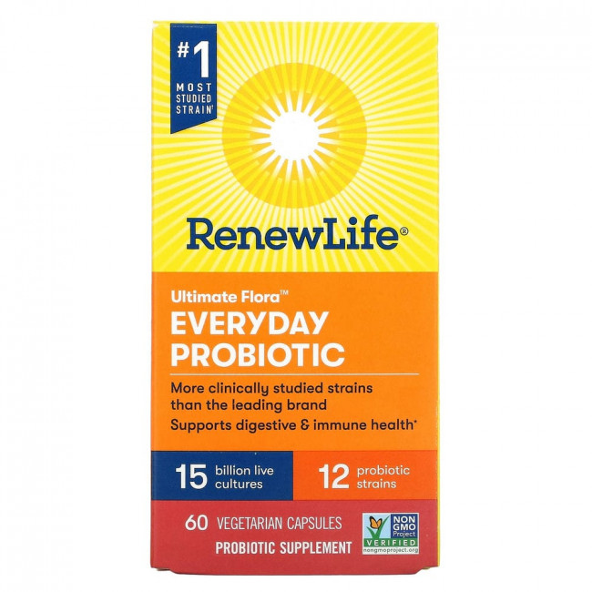 Renew Life, Ultimate Flora, ежедневный пробиотик, 15 млрд КОЕ, 60 вегетарианских капсул Renew Life, Ultimate Flora, ежедневный пробиотик, 15 млрд КОЕ, 60 вегетарианских капсул