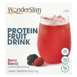 WonderSlim, протеиновый фруктовый напиток со вкусом ягод, 7 пакетиков по 16 г каждый (снят с производства)