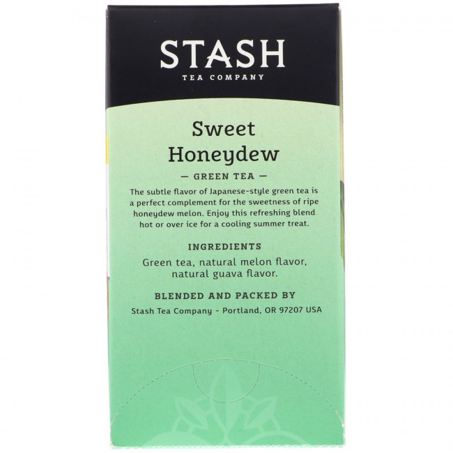Stash Tea, Зеленый чай, сладкая мускатная дыня, 18 чайных пакетиков, 34 г Stash Tea, Зеленый чай, сладкая мускатная дыня, 18 чайных пакетиков, 34 г