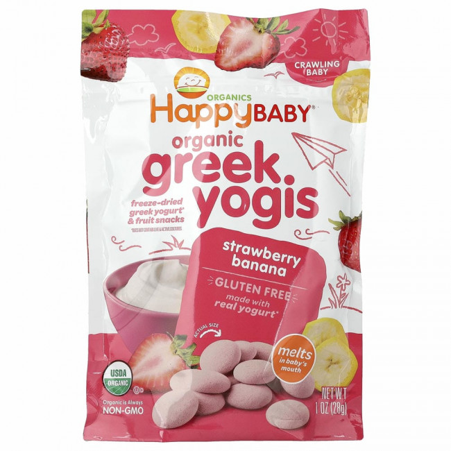 Happy Family Organics, органический греческий йогурт, клубника и банан, 28 г (1 унция)