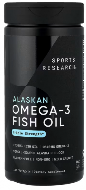 Sports Research, рыбий жир с омега-3, тройная сила, 1250 мг, 180 капсул