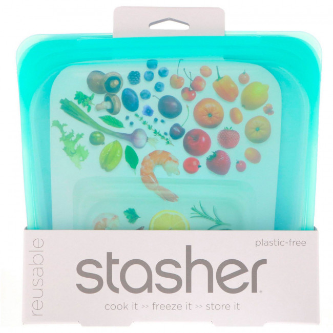 Stasher, Aqua, многоразовый силиконовый контейнер для еды, удобный размер для бутербродов, средний, 450 мл (15 жидк. унций)
