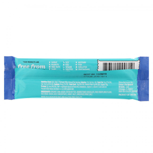 Enjoy Life Foods, Кондитерские батончики со вкусом шоколада, хрустящий рис, 32 г (1.12 oz) Enjoy Life Foods, Кондитерские батончики со вкусом шоколада, хрустящий рис, 32 г (1.12 oz)