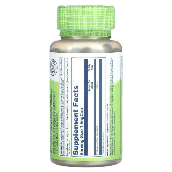 Solaray, True Herbs, красная малина, 400 мг, 100 вегетарианских капсул