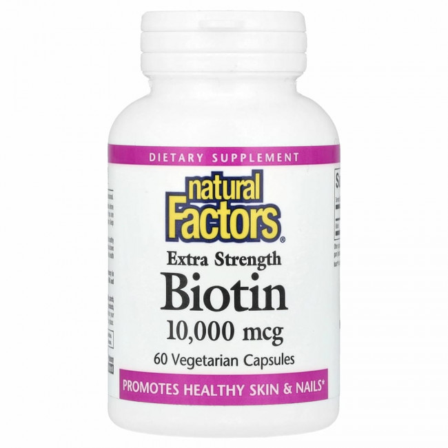 Natural Factors, Биотин повышенной силы действия, 10 000 мкг, 60 вегетарианских капсул