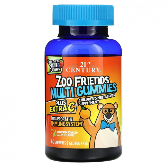 21st Century, мультивитамины в виде зверей Zoo Friends, Plus Extra C, 60 жевательных конфет 21st Century, мультивитамины в виде зверей Zoo Friends, Plus Extra C, 60 жевательных конфет