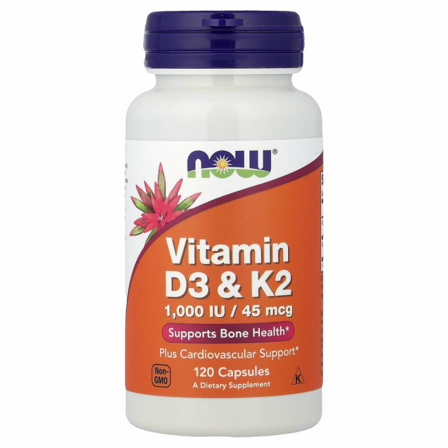 NOW Foods, витамины D3 и K2, 120 растительных капсул