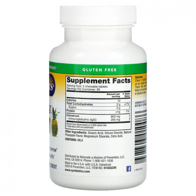 Symbiotics, Colostrum Plus, симбиотики из молозива, со вкусом ананаса, 120 жевательных таблеток Symbiotics, Colostrum Plus, симбиотики из молозива, со вкусом ананаса, 120 жевательных таблеток