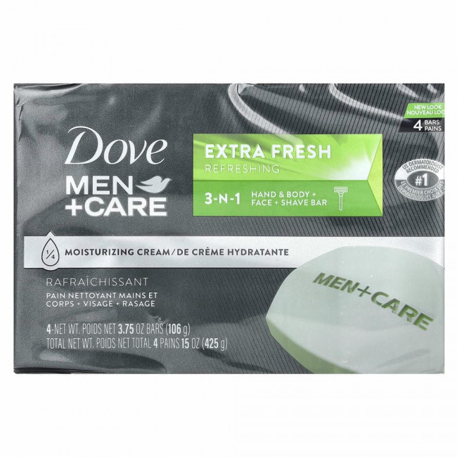 Dove, Men+Care, мыло для лица и тела «Экстрасвежесть», 4 шт. по 113 г (4 унции) Dove, Men+Care, мыло для лица и тела «Экстрасвежесть», 4 шт. по 113 г (4 унции)