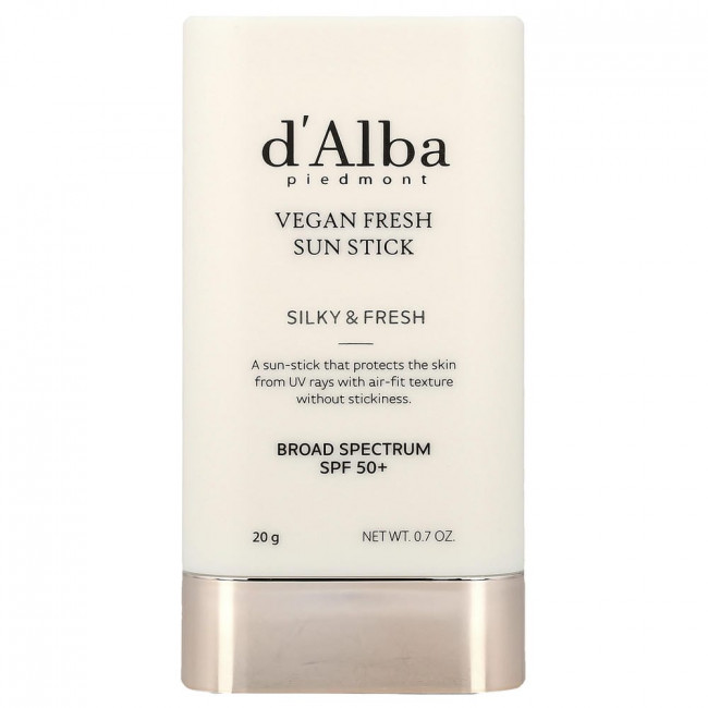 d'Alba, Vegan Fresh Sun Stick, SPF 50+, 0.7 унции (20 г)