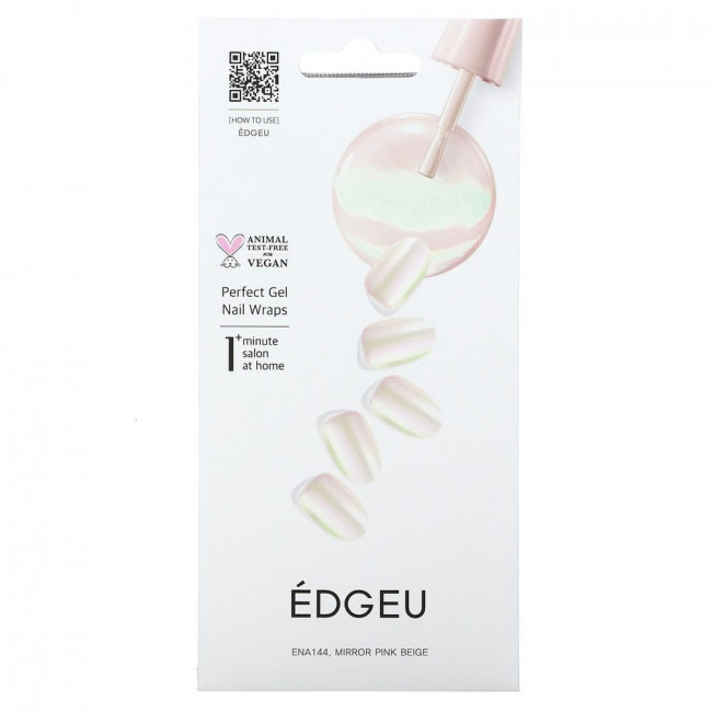 Edgeu, Гелевые обертывания для ногтей Perfect, ENA144, зеркальный розово-бежевый, набор из 16 полосок
