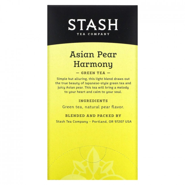 Stash Tea, зеленый чай, азиатская груша, 18 чайных пакетиков, 34 г (1,1 унции)