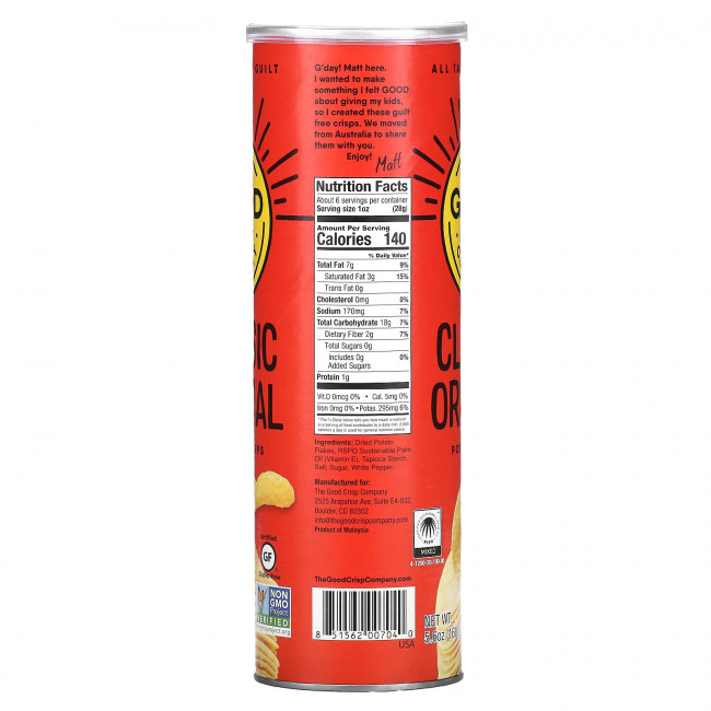 The Good Crisp Company, Картофельные чипсы, классические, оригинальные, 160 г (5,6 унции) The Good Crisp Company, Картофельные чипсы, классические, оригинальные, 160 г (5,6 унции)