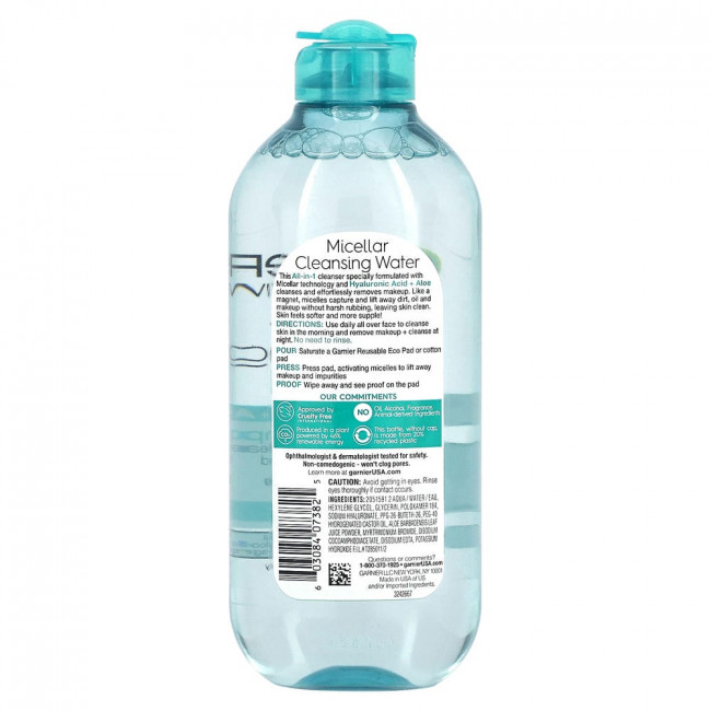 Garnier, SkinActive, мицеллярная очищающая вода с гиалуроновой кислотой и алоэ, 400 мл (13,5 жидк. Унции)