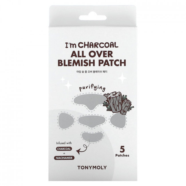 Tony Moly, I´m Charcoal, средство для устранения пятен, очищающее, 5 патчей