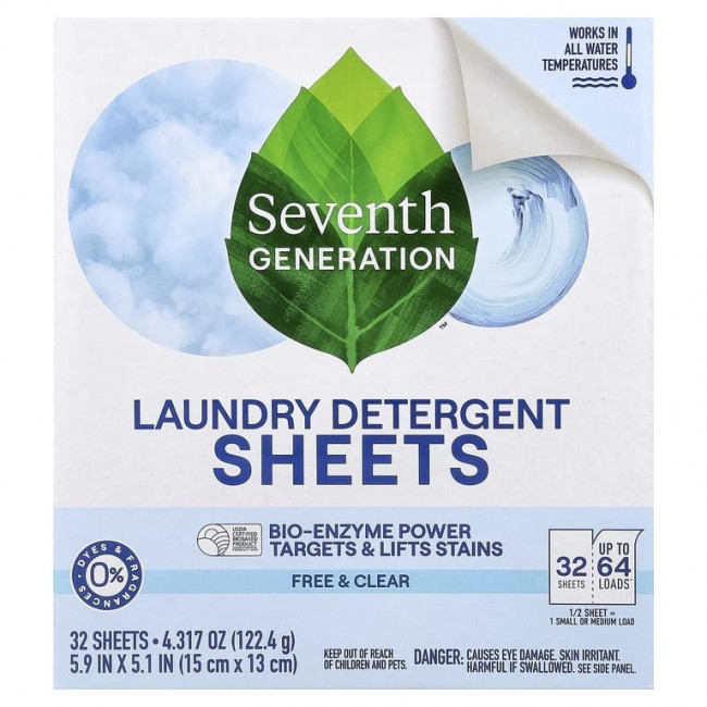 Seventh Generation, моющее средство для стирки, Free & Clear, 32 шт., 122,4 г (4,317 унции) Seventh Generation, моющее средство для стирки, Free & Clear, 32 шт., 122,4 г (4,317 унции)