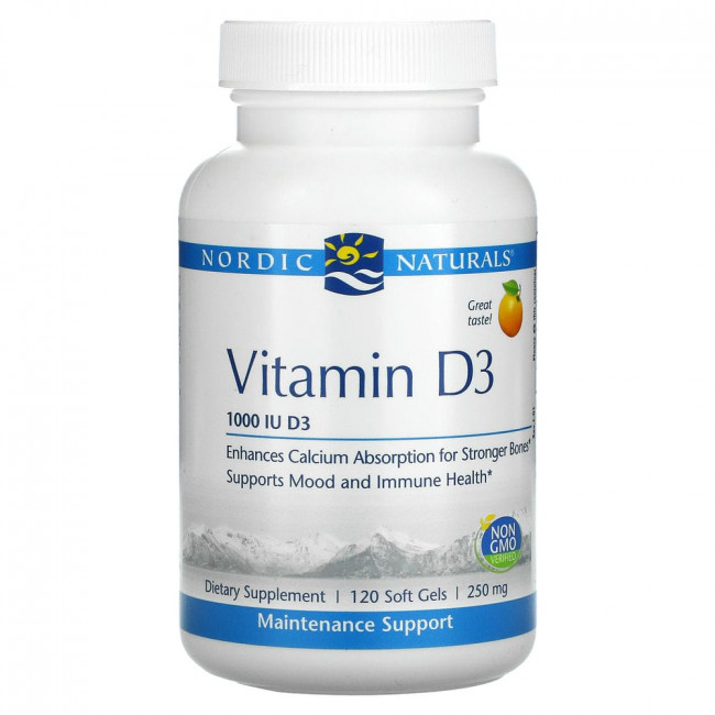 Nordic Naturals, Витамин D3, апельсин, 1000 МЕ, 120 мягких таблеток